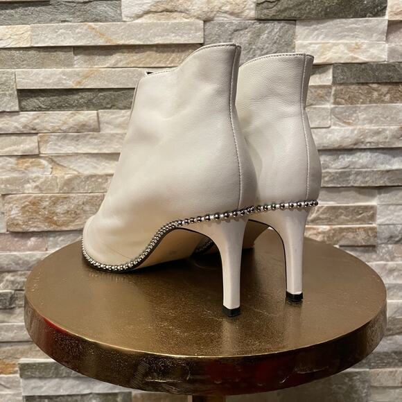 BCBGeneration Ivory White Leather Studded Zip Heeled Booties | Y2K Style, 5M - Picture 3 of 11